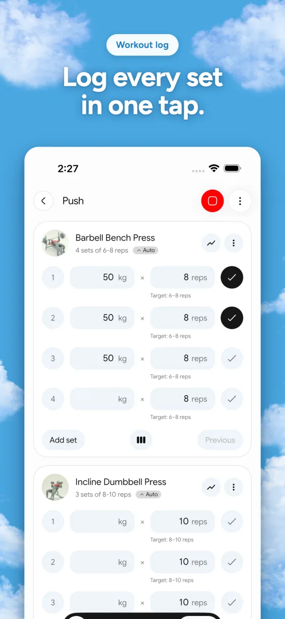 Logging a workout set by set